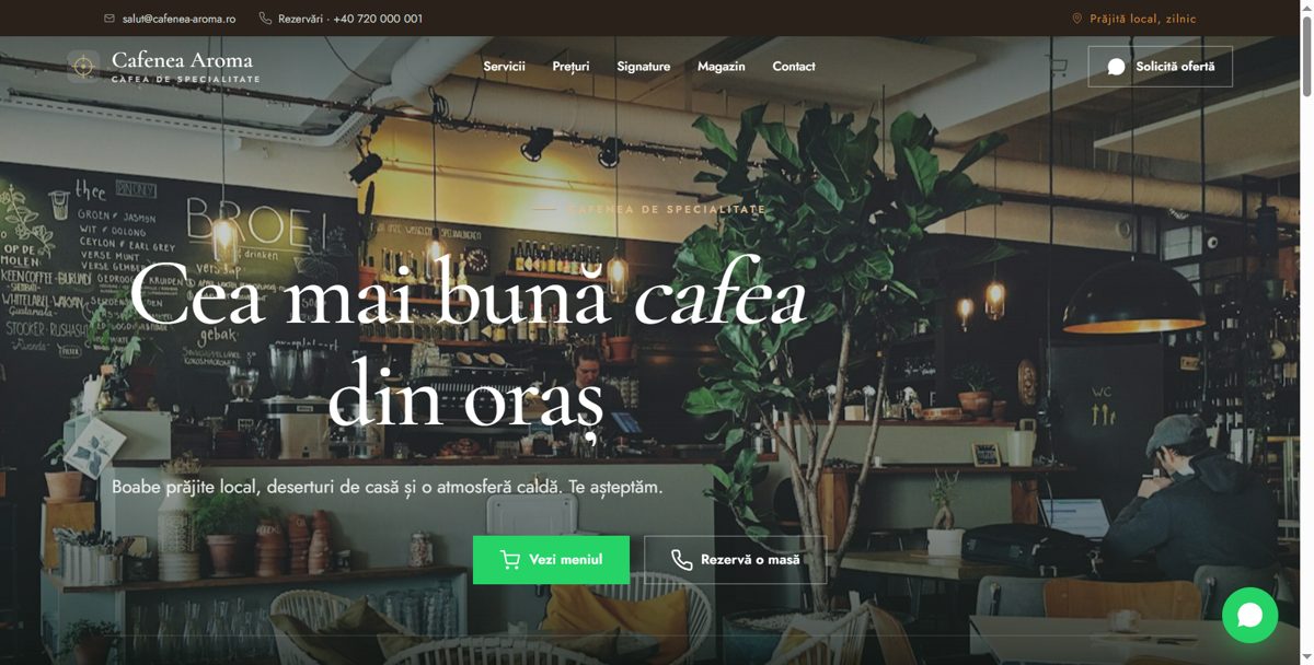 Exemplu de site construit cu GoBrand — Cafenea Aroma